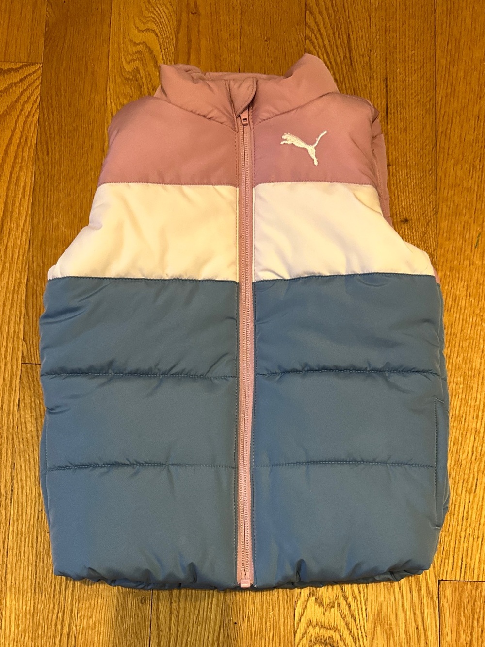 PUMA Kids Colorblock Puffer Vest - Pink, White & Blue